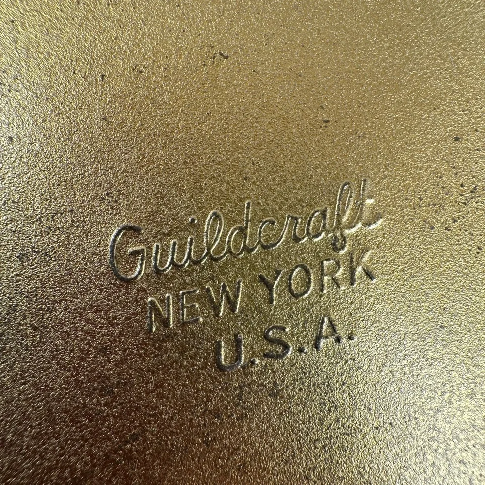 Vintage Guildcraft Gold White Large Round Tin Container USA Sewing Box Embossed